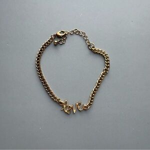 Dainty Gold Tone Chain Link Bracelet With Script “Love” Pendant